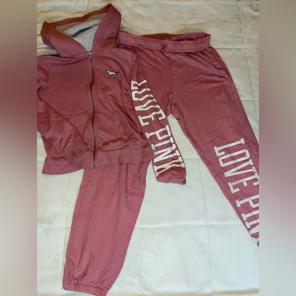 Pink matching sweatpants and zip up